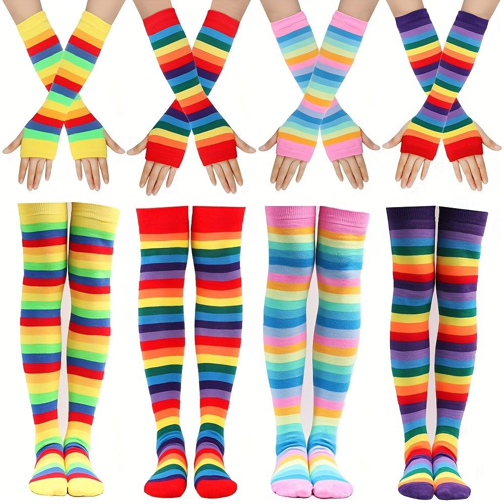 Rainbow Long Stockings High Top Stockings Over-the-Knee Stockings Women's Colorful Striped Gloves Cross-border Party Props