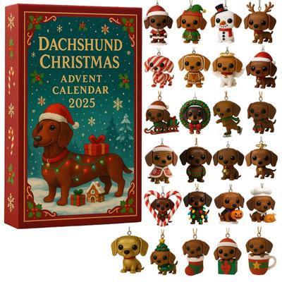 2025 Dachshund Christmas Advent Calendar 24 Days Acrylic Dog Themed Ornament Countdown Unique Gift for Dog Lovers