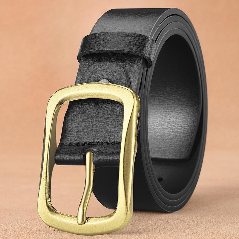 Men's Soft Leather Belt with Alloy Japanese Antique Buckle, Copper Pin