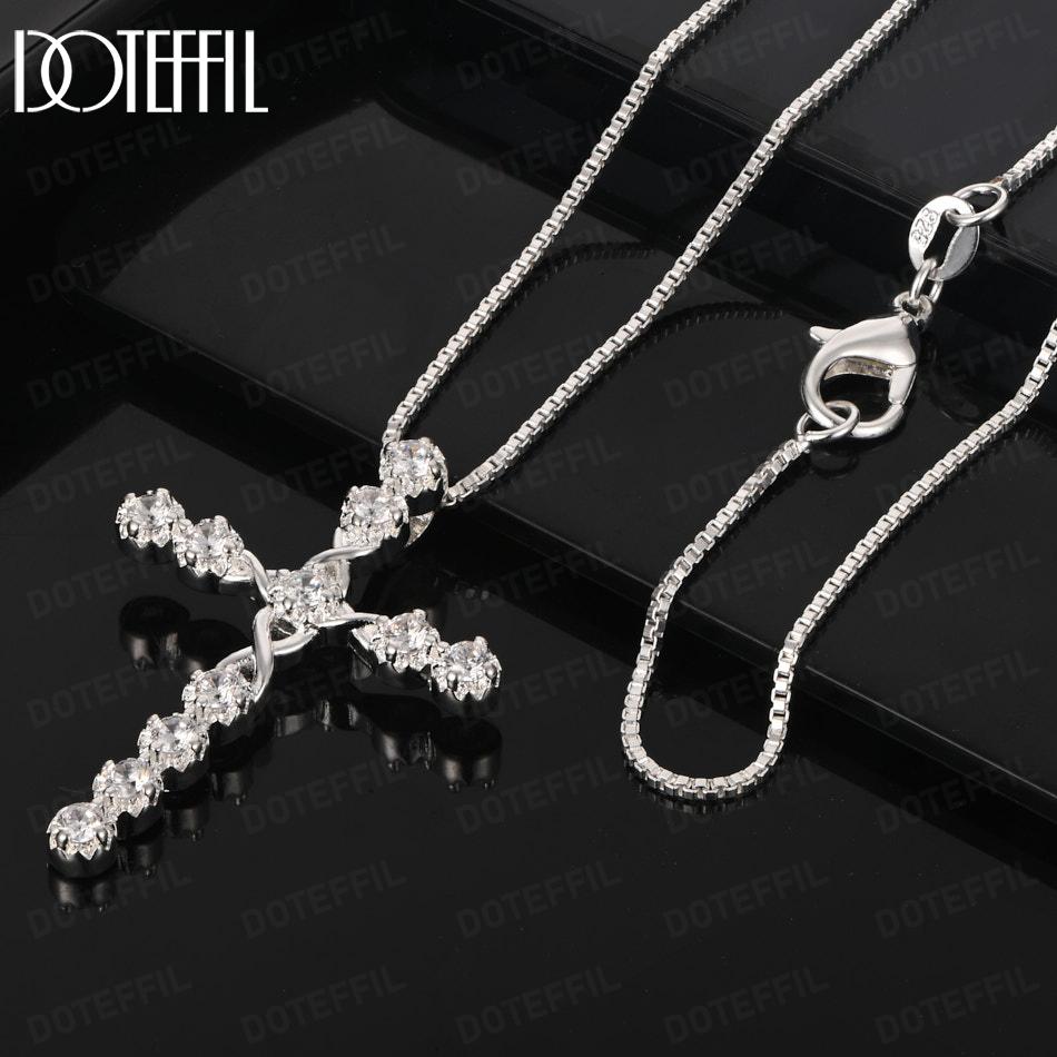 925 Sterling Silver Fashion Necklace With AAA Zircon Cross Pendant Jewelry