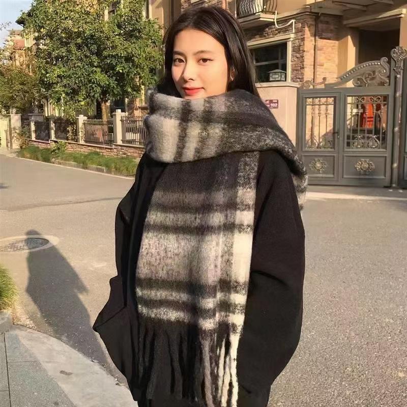 Autumn and Winter Scarves Women's Winter High-end Scarves Thickened and Warm Tonglu Imitation Cashmere Plaid Scarves
