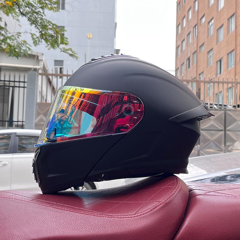 Electric vehicle helmet men's and women's face-opening helmet summer double mirror tail semi-full cover type personalized four-season Bluetooth couple