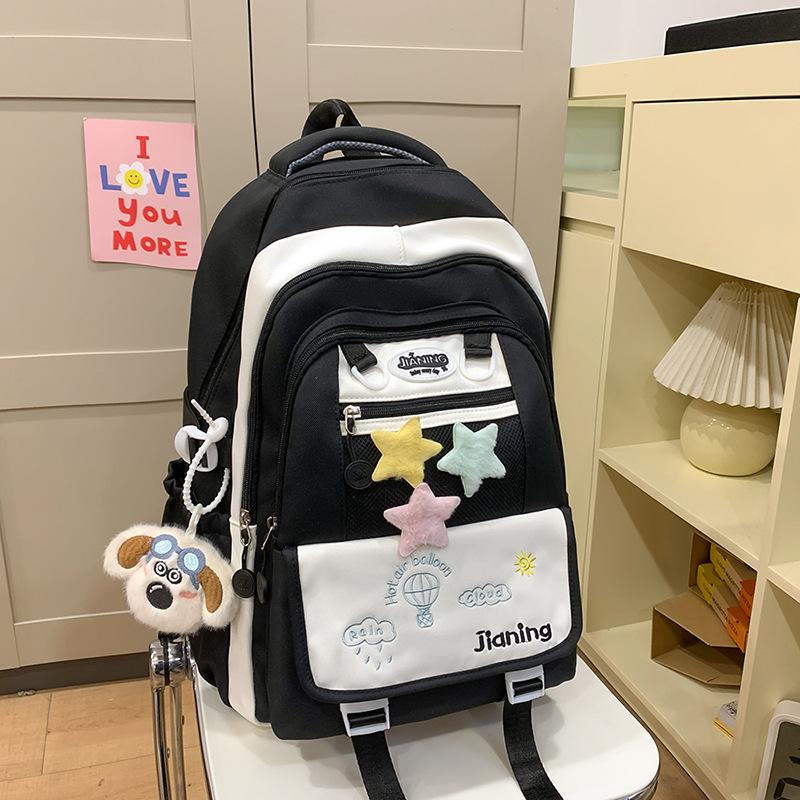 School bag high value multi-layer fresh junior high school sweet versatile contrasting color embroidery light