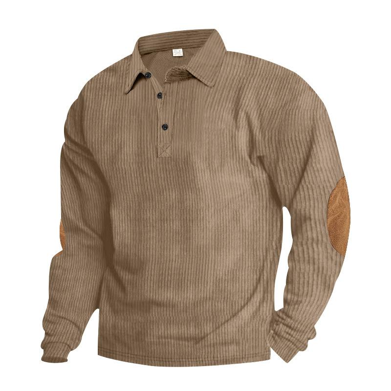 Hot Sale American Men's Spring and Autumn Corduroy Vintage Loose Casual Outdoor Long Sleeve Patch POLO Bottom Shirt