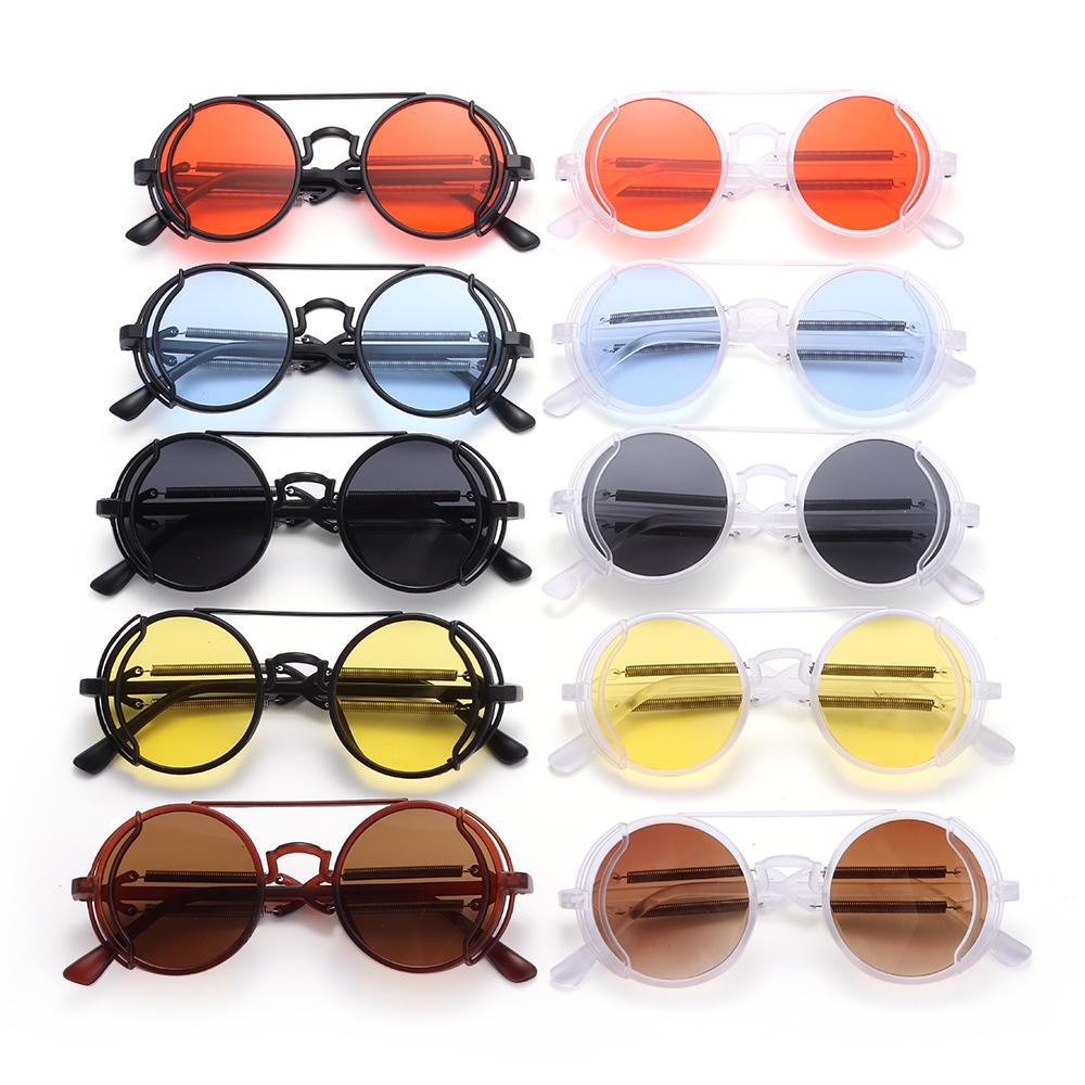 

Gothic Style Sun Glasses Punk Round Sunglasses Double Spring Temples Steampunk Sunglasses UV400 Protection Men s Eyewear