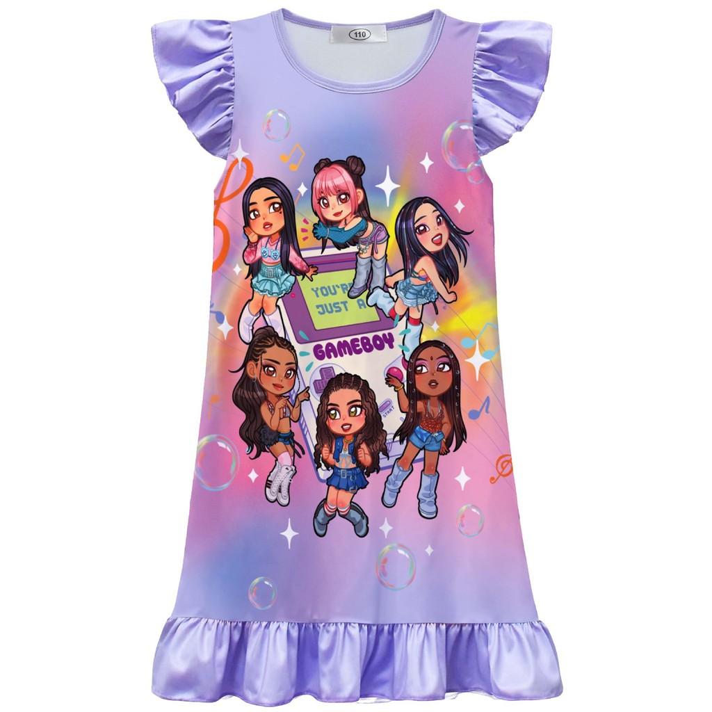 82610 Children Girls KATSEYE Printed Short Sleeves Dress 110cm
