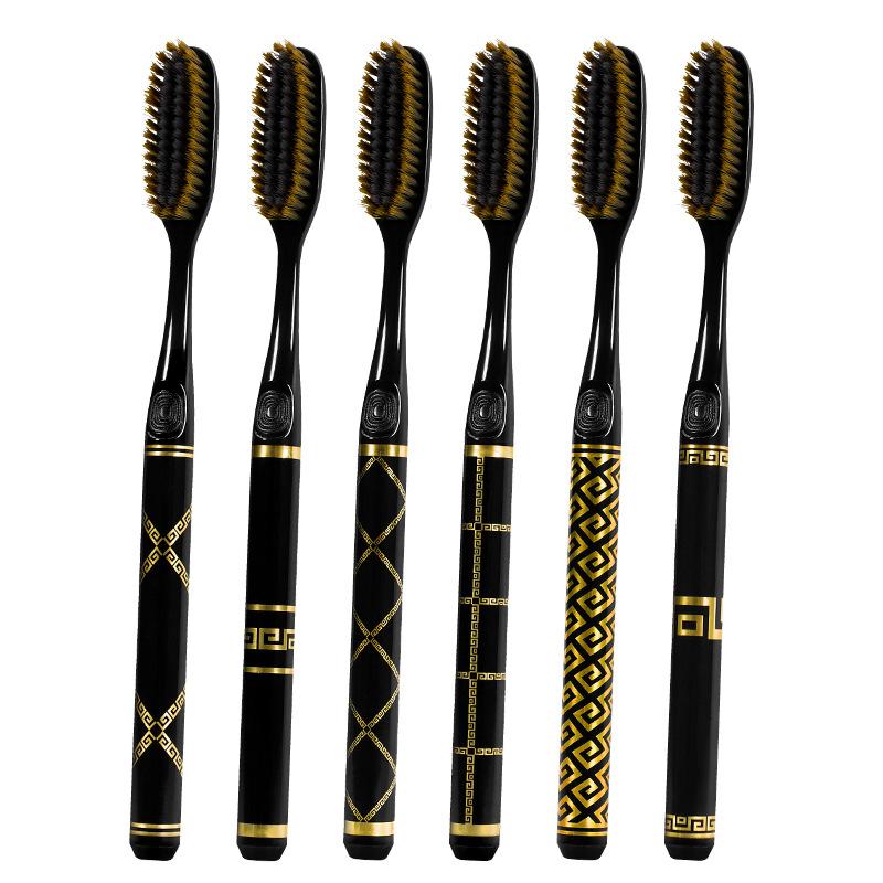 Single Pack Independent Boxed Black Gold Long Head Toothbrush,for Both Male and Female Adults, New Soft Bristled Toothbrush
