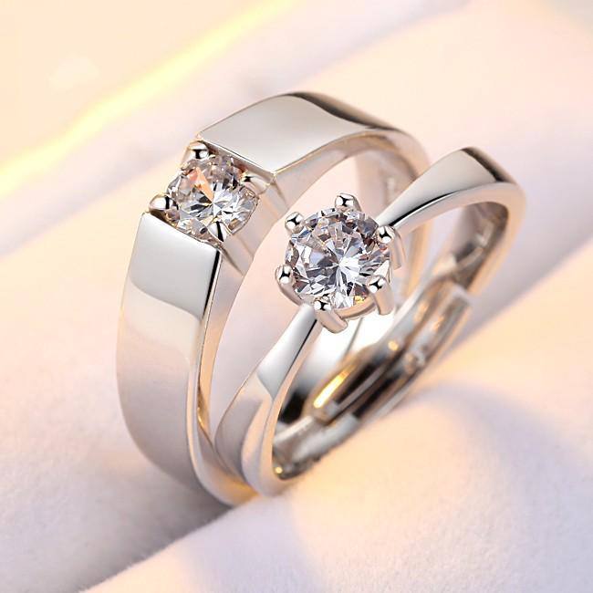 2Pcs 925 Silver Couples Ring Sets Light Polishing Simple Ring for Woman Man Classic Wedding Fine Jewelry Circle