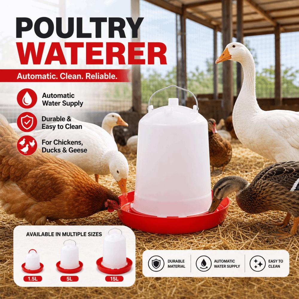 1.5L 8L 15L Poultry Drinker Feeder Plastic Water Container Durable Bird Chick Waterer Chicken Coop