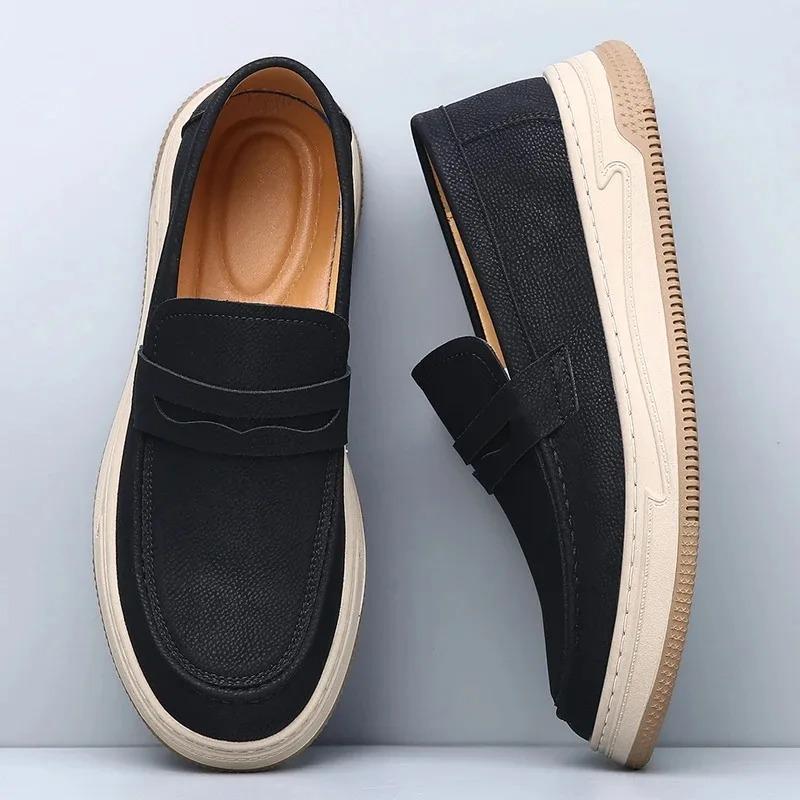 Men's Casual Thick-Soled Loafers Comfortable Soft-Soled Lazy Shoe Classic Autumn And Winter Solid-Color Anti -Slip Driving Shoes