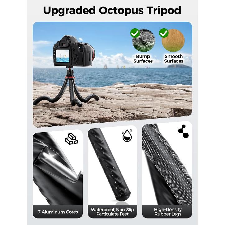 Camera Tripod, Gliship Portable Flexible Tripod for iPhone Double 360°Rotation Adjustable Mini Tripod with Hidden Phone Holder Cold Shoe Mount 1/4''