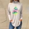 Women's Fashionable Loose-Fit High-Neck T-Shirt With Christmas Print Long-Sleeved Top