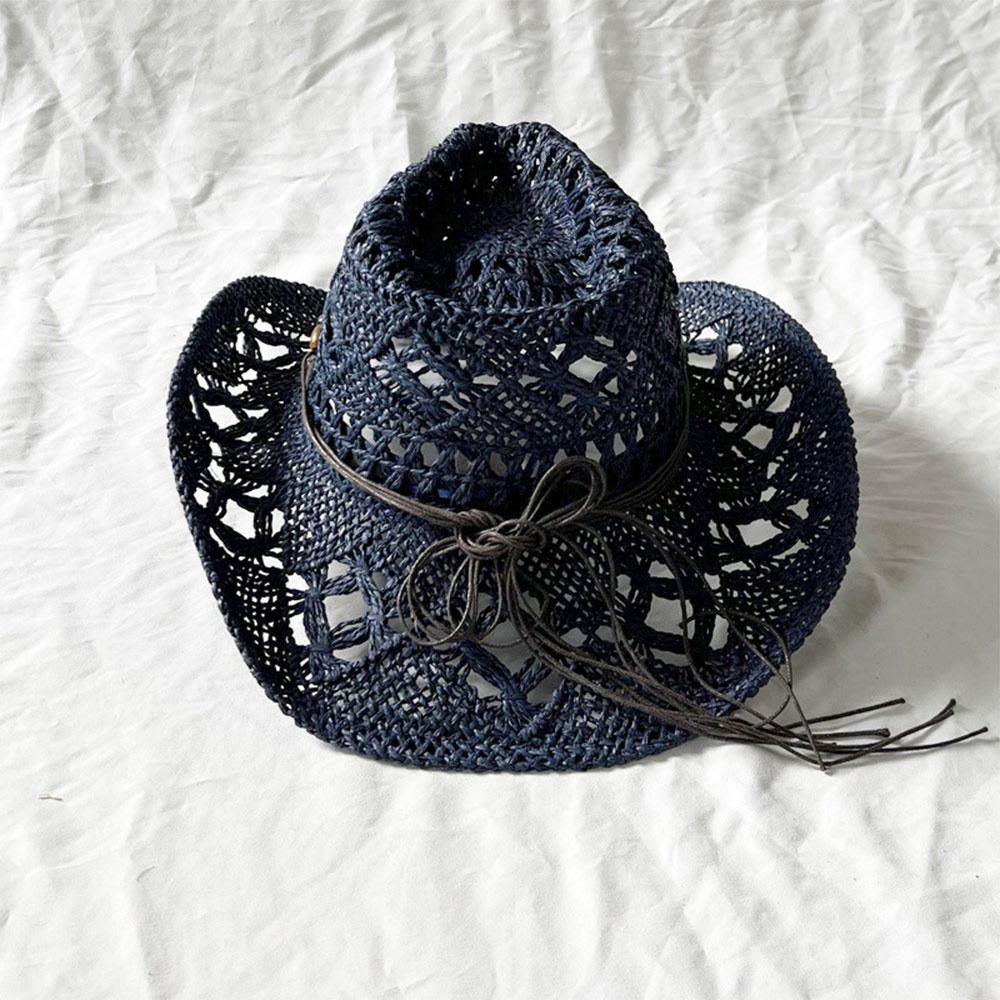 Straw Weave Sombrero Hat Hollow Out Western Cowboy Hats Bohemian Straw Hat  for Outdoor Holiday