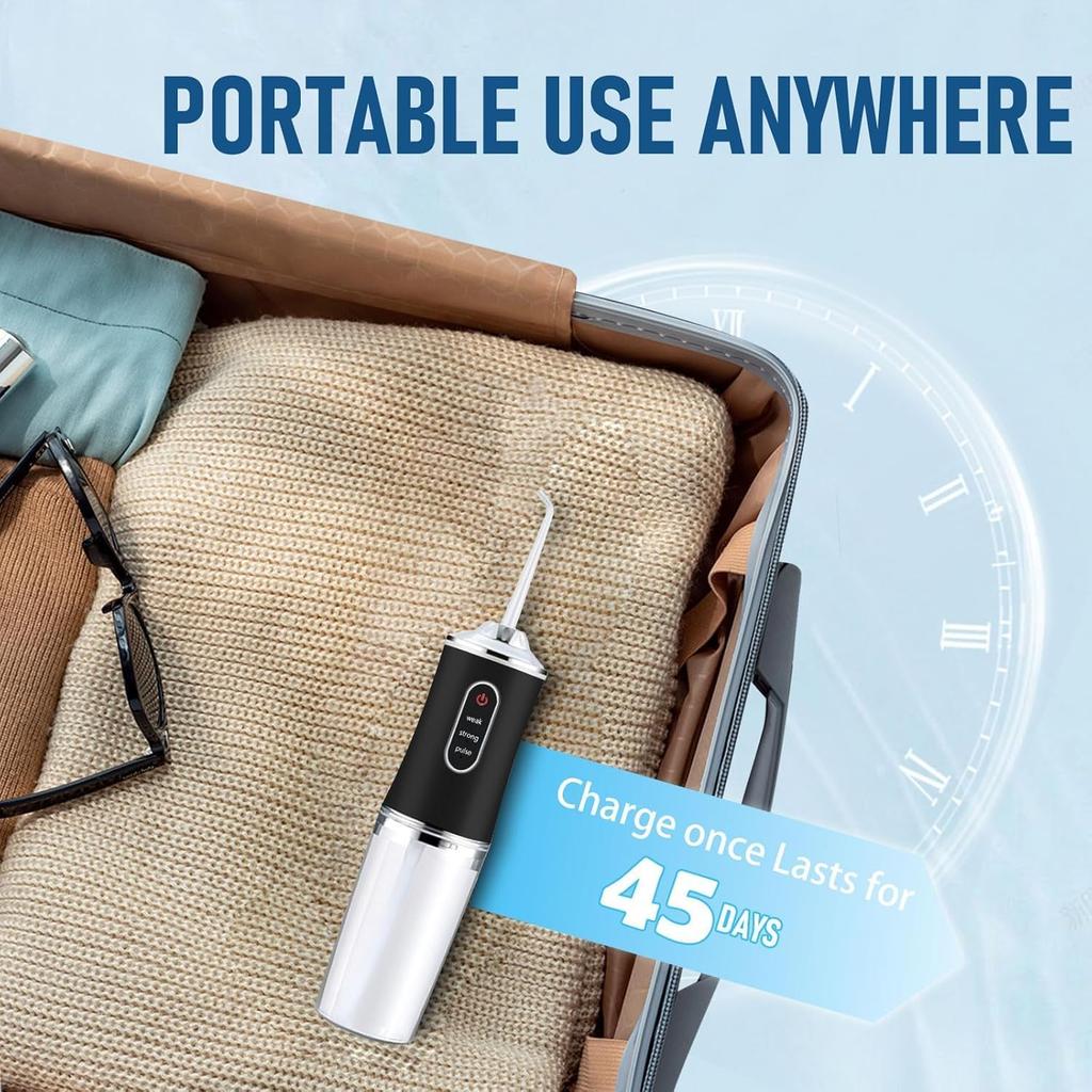 Water Dental Flosser Teeth Pick Portable Cordless Oral Irrigator Rechargeable Travel Irrigation Cleaner 3 Modes 4 Jets IPX7 Waterproof Electric