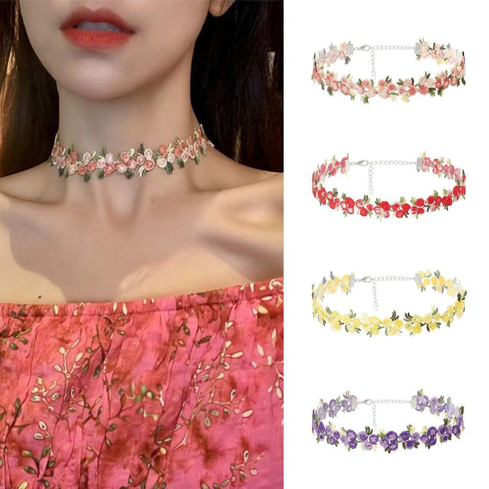 

Lace Floral Necklace Polyester Embroidery Clavicle Chain New Jewelry Accessories рожевий
