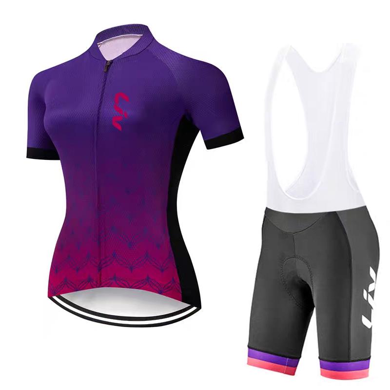Cycling Jersey Set Women's Summer Cycling Bib Sponge Cushion Road Bike Cycling Top Moisture Wicking Quick Drying Clothes
