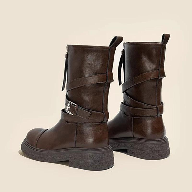 Boots Women's Boots 2025 New Autumn and Winter Fashion Retro Tall Knight Boots Medium Boots Long Boots Brown Martin Boots