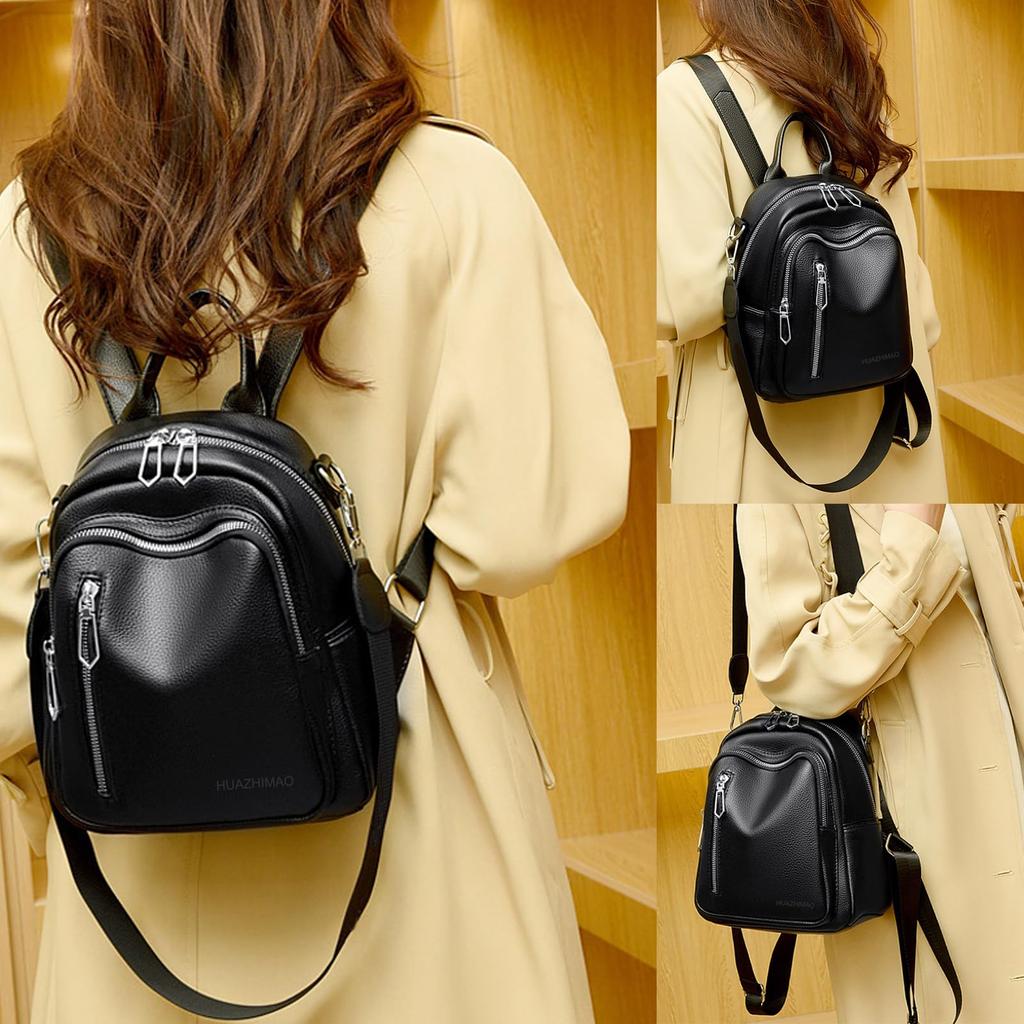 HUAZHIMAO Women's Small Backpack, Mini Backpack, Stylish Leather Waterproof Shoulder Bag, Popular Backpack for Commuting, School, Travel, Casual,