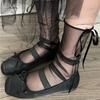 Spring and summer girl butterfly thin transparent tube socks glass silk mesh lace-up stacking socks jk white lace socks
