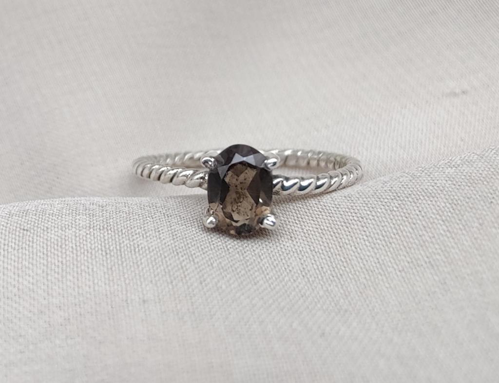 Handmade Smoky Quartz Ring: 925 Sterling Silver Twisted Band, Boho Jewelry