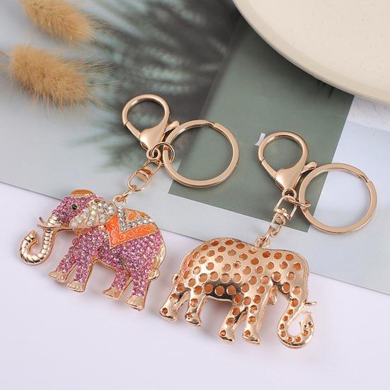 Keychain Sparkling Rhinestones Inlaid Elephant Design Keychain Pendant Enamel Oil Drip Process Smooth Edges Spring Buckle Key Holder Car Keys Good