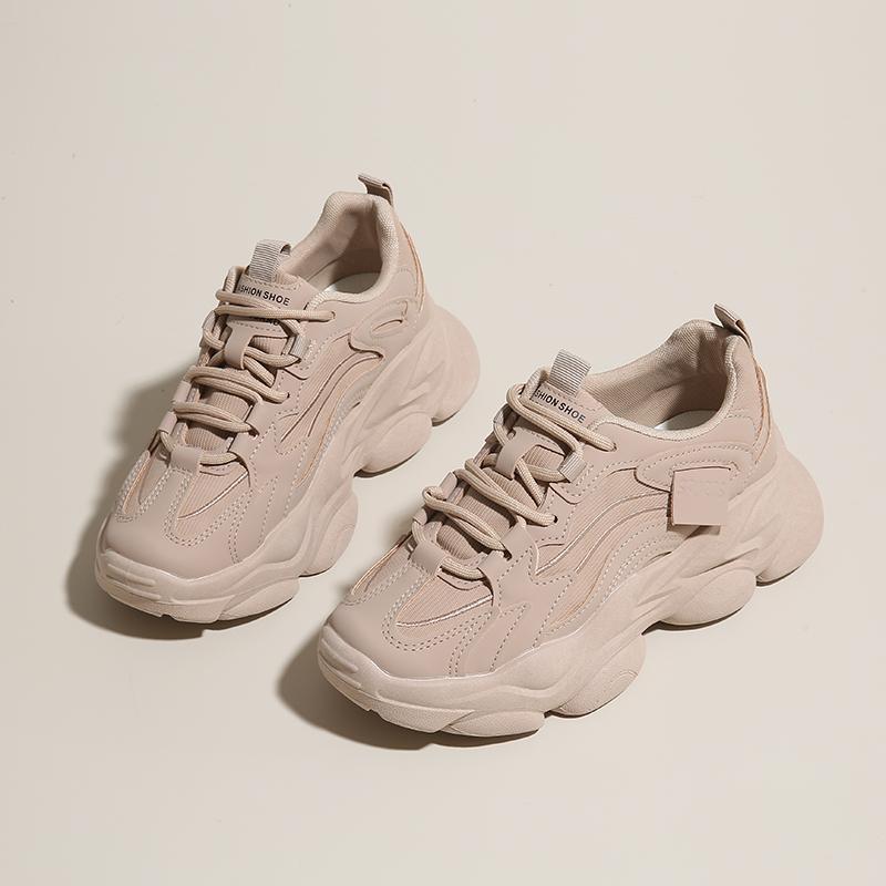 Women New Fashion Platform Sport Shoes Women  New Summer Black Casual Chunky Sneakers Women Mesh Leather Platform Shoes