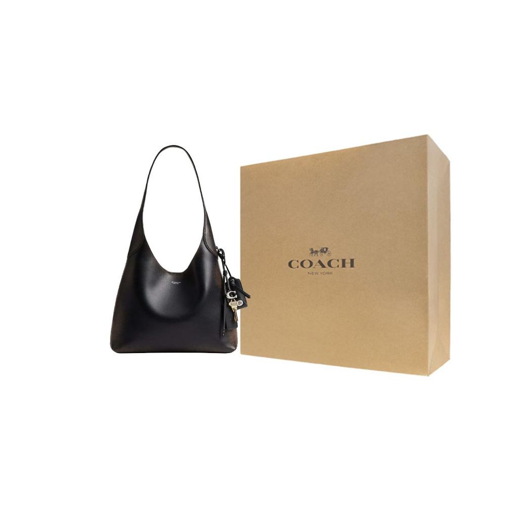 Coach Brooklyn 28 Logo Leather Tote Bag Women Tote Bags Black Brown CBH44-LHPMZ