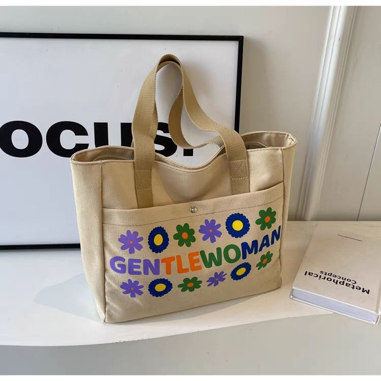 

Commuting canvas bag, women s new fashiable casual armpit bag, large capacity trendy Korean versi flower tote bag