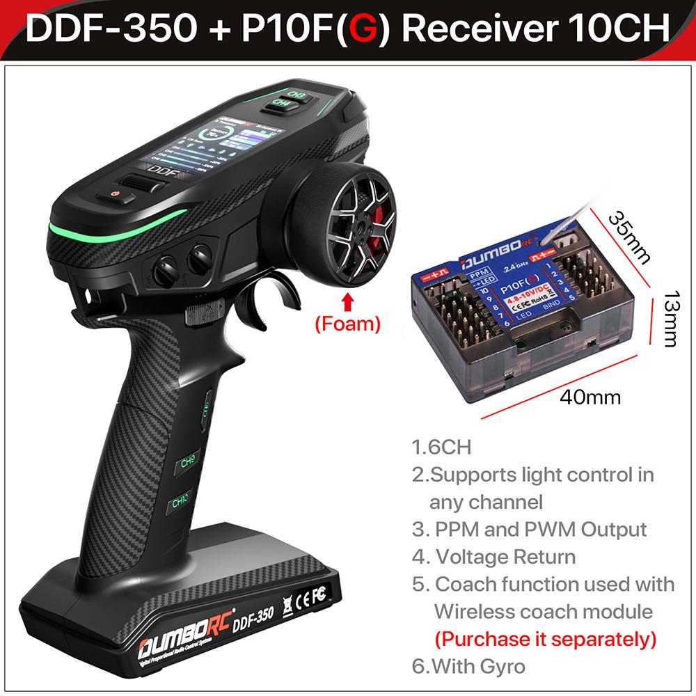 DUMBORC 2.4G 10CH Digital Radio Remote Controller DDF-350 Transmitter with Receiver for RC Car Boat Tank LCD FHSS System