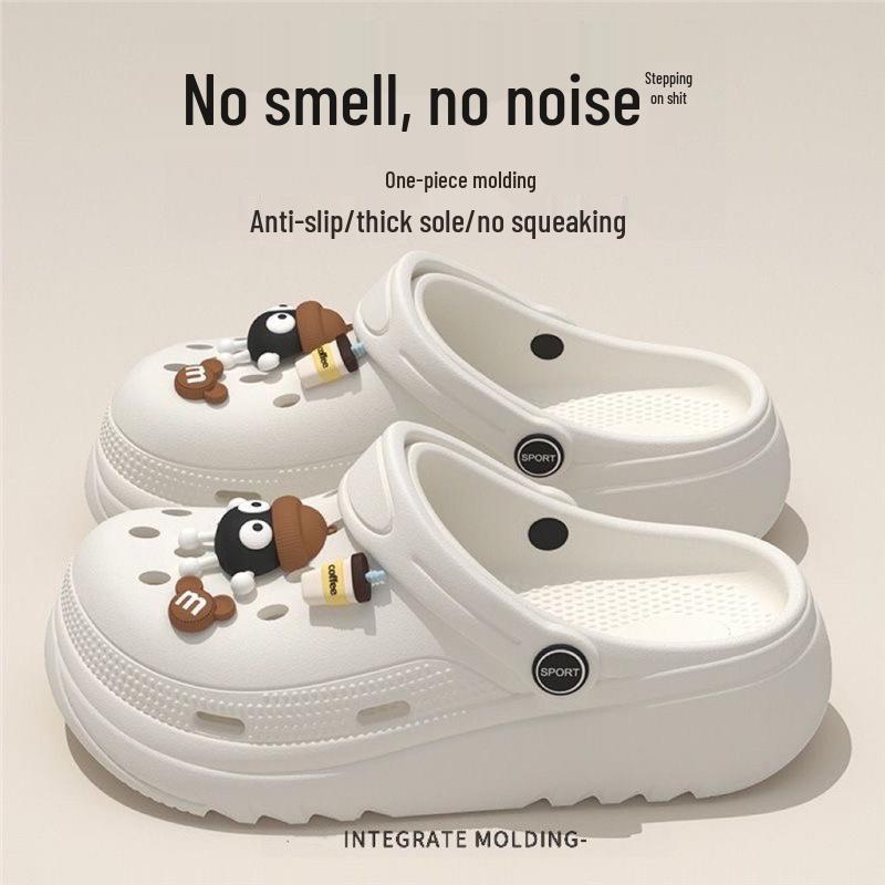 

Женские мультяшные универсальные нескользящие пляжные шлепанцы: Без запаха, бесшумные, на толстой подошве, дышащие, летний стиль, с дизайном баотоу. 36-37 EU (fits 35-36)