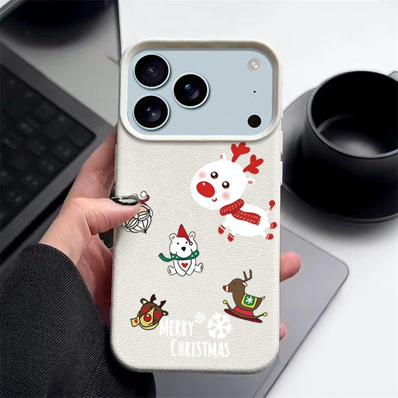 For iPhone 17 Air Case Christmas Tree Santa Claus Leather Texture Cover For iPhone 16 Pro Max 15 14 13 12 11 16e Funda iPhone17 Pro Max Soft Cover