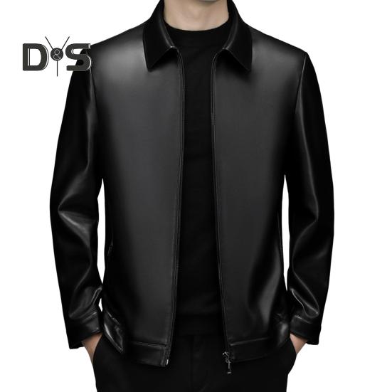 

Мужская куртка с лацканами, длинным рукавом, застежкой-молнией, стандартный крой, пальто, однотонная короткая куртка из искусственной кожи, повседневная уличная верхняя одежда XL чёрный