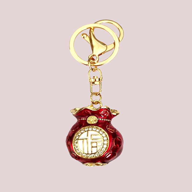 Chinese Style Lion Dance Rhinestone Metal Keychain Small Pendant Creative Backpack Keychain