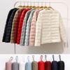 Large Size Autumn and Winter Women's Clothing Collarless Down Jacket Duck Down Light and Thin Convenient Round Neck Slim Short Style