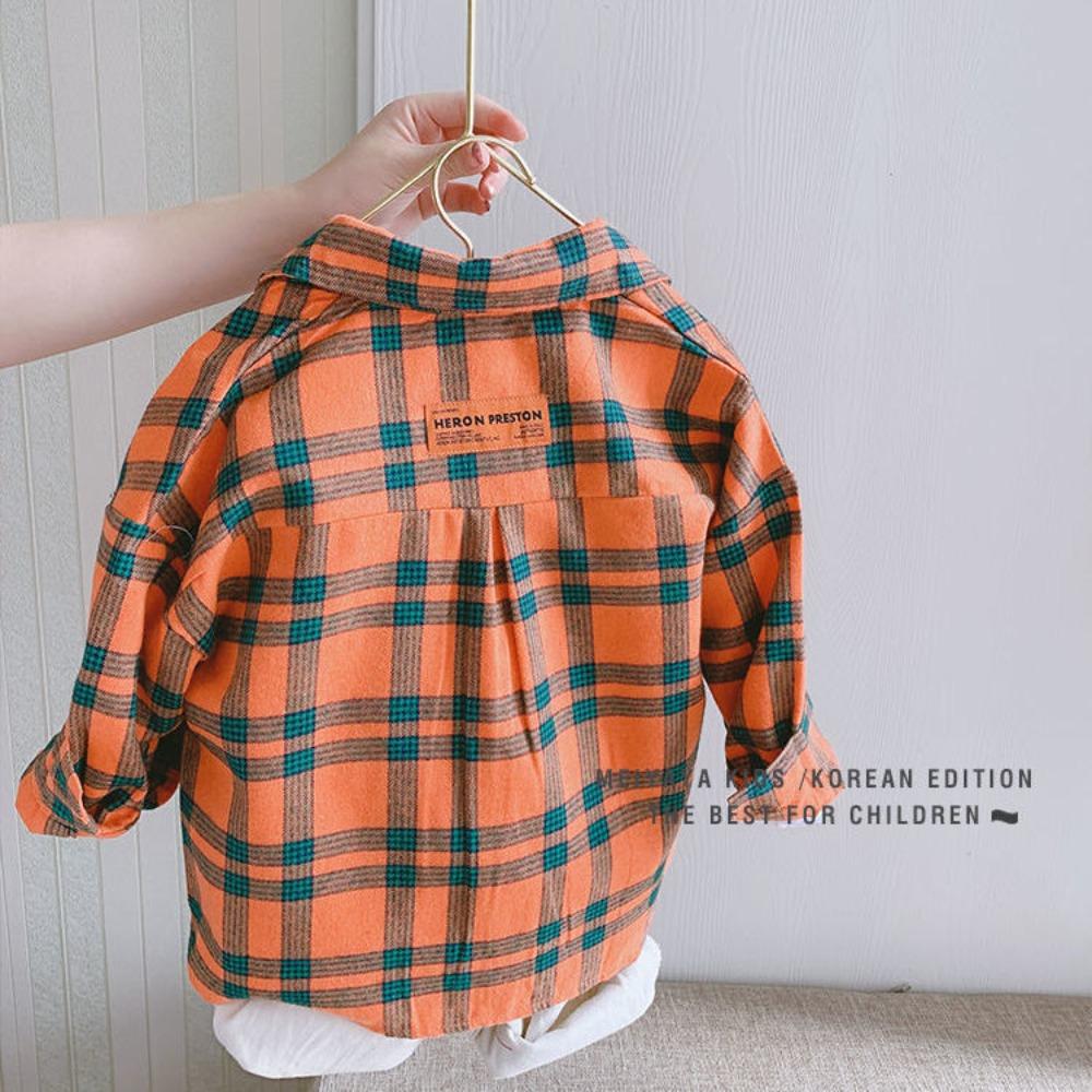 Boys Long Sleeve Plaid Shirt for Spring Autumn Korean Casual Top