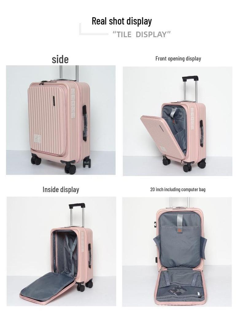 20-inch Front-Opening Trolley Suitcase with Universal Wheels and Password Lock