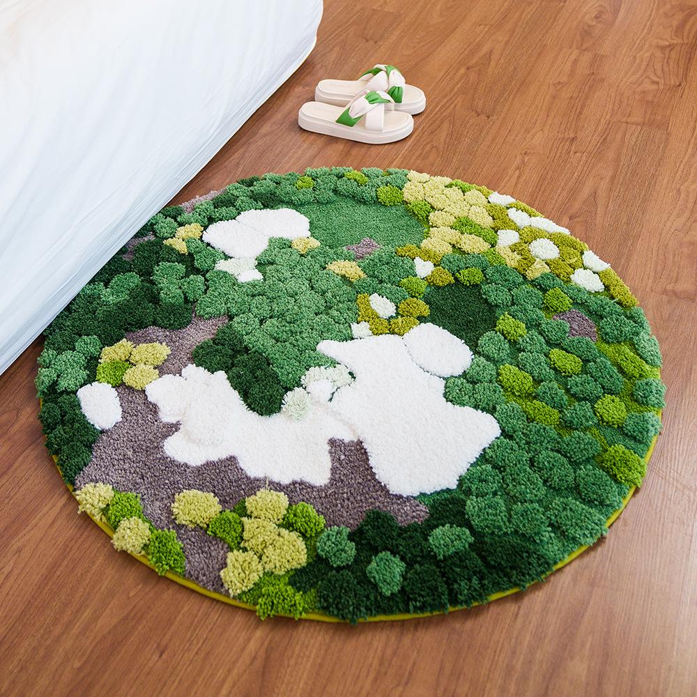 

Круглый моховой коврик с флокированным ворсом и противоскользящим покрытием для ванной комнаты, гостиной и гардеробной 100*100cm Flocked