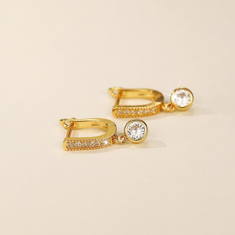 Gold Plated CZ Huggie Drop Earrings, Dainty Bezel-Set Crystal Dangle Earrings for Women