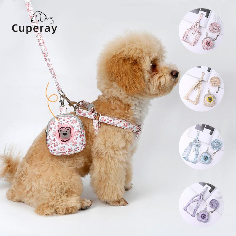 Classic Pet Harness and Leash Set,Floral Dog Backpack Chest Harness Adjustable Size for Small To Medium Dogs and Cats Puppy Accessories