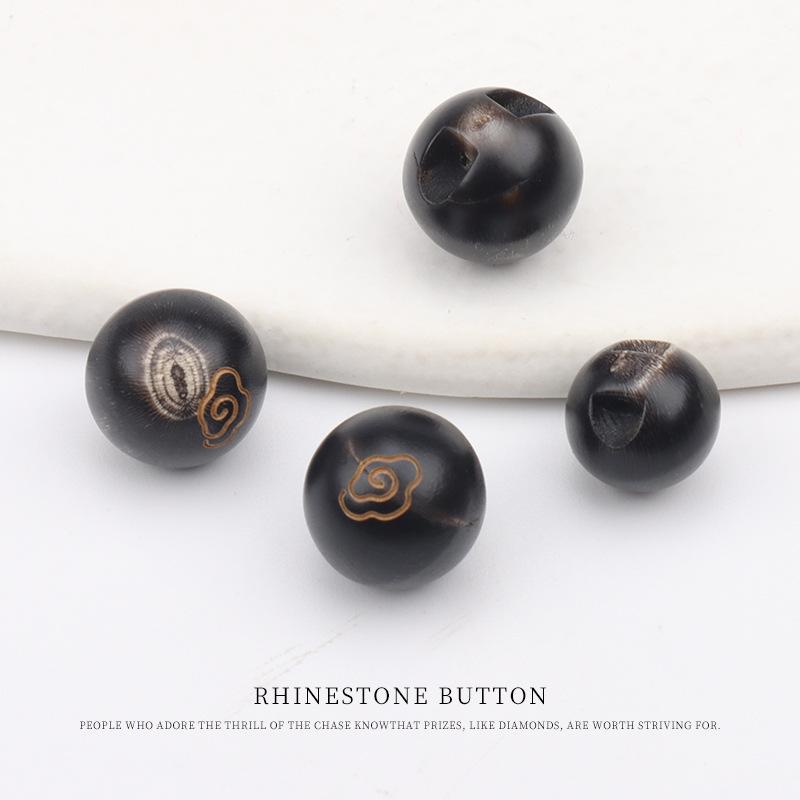 

5pcs Horn Auspicious Cloud Dark Eye Buckle High-End Chinese Zen Tea Suit Cheongsam Hanfu Button Shirt Cardigan Round Bead Button 10Mm black auspicious cloud