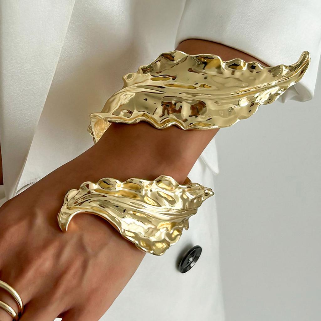 Exaggerated Metal Leaf Geometry Adjustable Open Bracelet Bangle for Women Men Street Hip hop Punk Jewelry Party Accessory