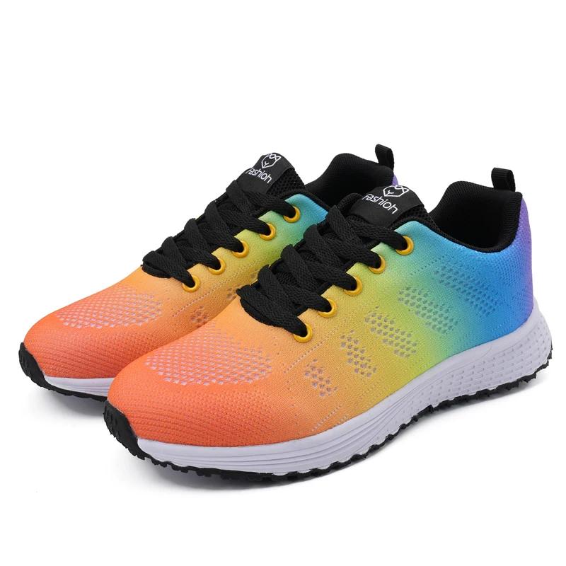 Fashionable Women'S Shoes Breathable Knitted Mesh Training Shoes Outdoor Multifunctional Street Casual Lace Up Walking Sneakers