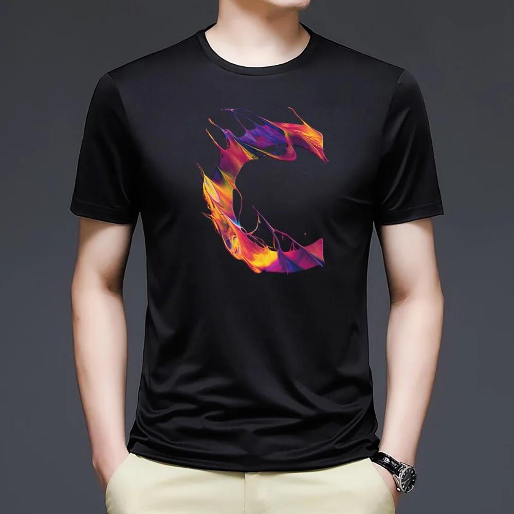 

Summer T-shirt 2022 Fashion Men Harajuku Tops Flower Letter A ~Z Printed Casual Short Sleeve Black Clothing Streetwear Pullover XXXXXL чёрный