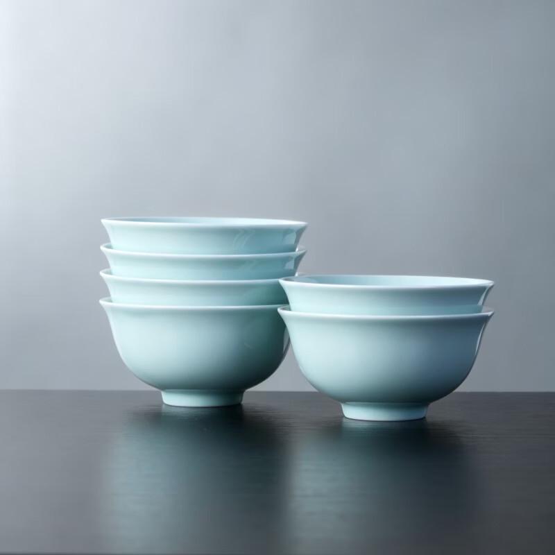 Haoya 4.5-inch Celadon Underglaze Ceramic Rice Bowl Set (6-Pack)