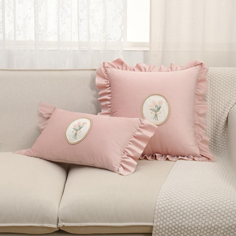 

2pcs Tulip Pillow Covers with Ruffles, French Vintage Floral Cushion Case, Shabby Chic Decorative Throw Pillowcase for Sofa Bed 30x50cm 2pcs