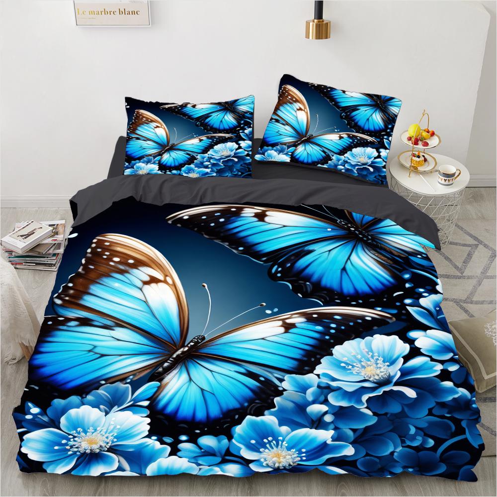 3D Digital Luxury Bedding Set Printed Purple Bohemian Butterfly Duvet Cover Queen King Size Floral Set 3 Pcs With 2 Pillowcases