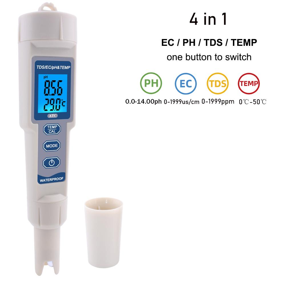3/4 in 1 PH Meter TDS EC Temperature Test Tool With Backlight Digital Water Quality Monitor Tester for Aquarium Drinking Water