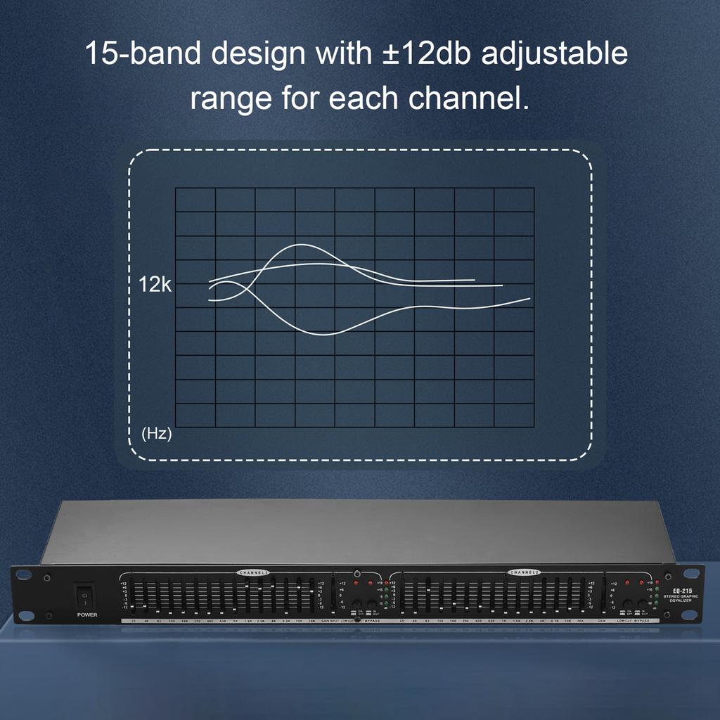EQ 215 Dual Channel 15 Band Equalizer 1U Rack Mount 2 channel Stereo Graphic Equalizer