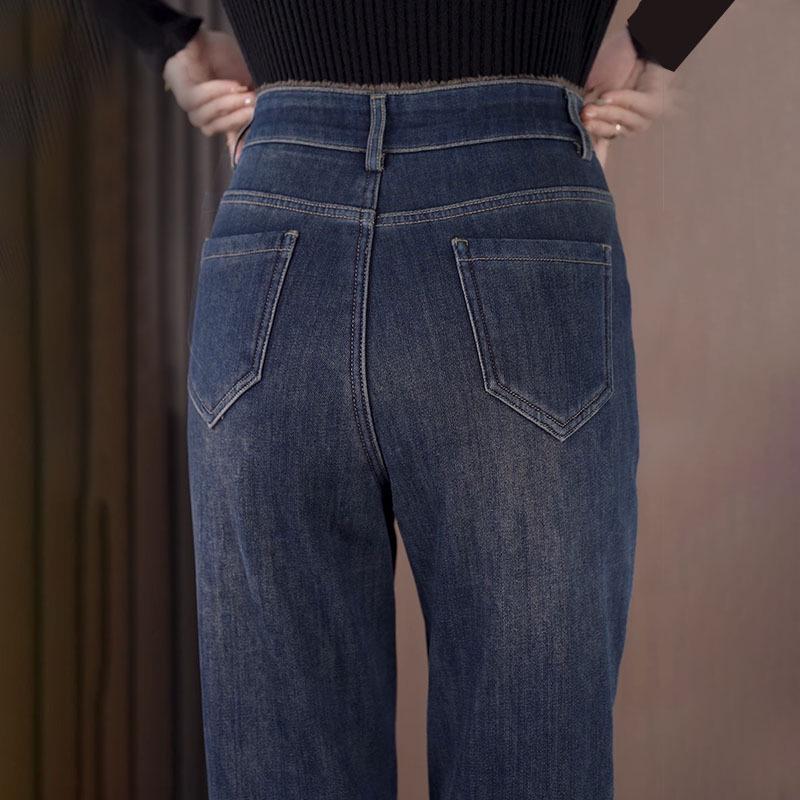 Brand Women's 2025 Autumn/Winter Velvet-Lined Skinny Jeans for Petite Figure
