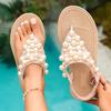 Women's Platform Flip Flop Sandals Elastic Back Strap Pearl Embellished Casual Slip On Summer Beach Shoes Comfortable Footwear